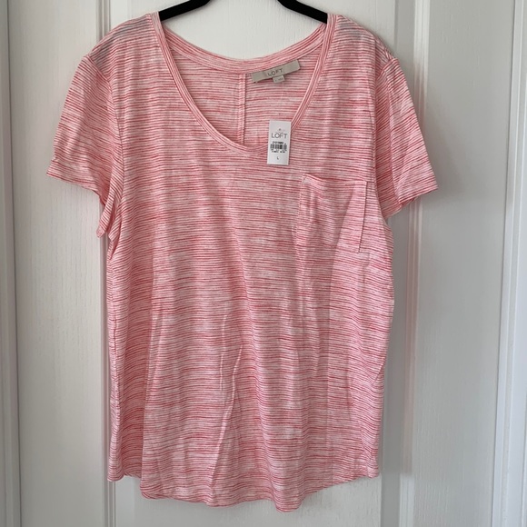 NWT LOFT Stripe Cotton/Rayon Blend U-Neck Short Sleeves Top Size Large - Picture 1 of 13